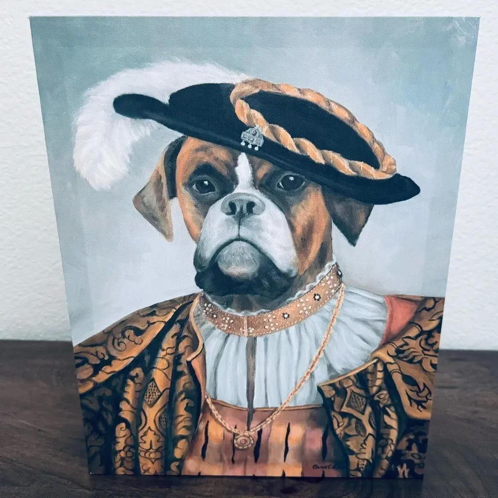 Boxer Dog Royal Colonial Vintage Funny Portrait Mounted Canvas Wall Art